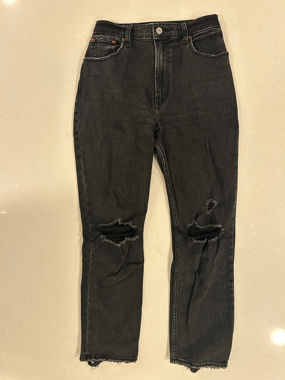 Abercrombie & Fitch Washed Black Ripped Ankle Jeans
